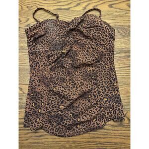 NEW Spanx Love Your Assets Womens Bathing Suit Top Leopard Print Tankini Size L
